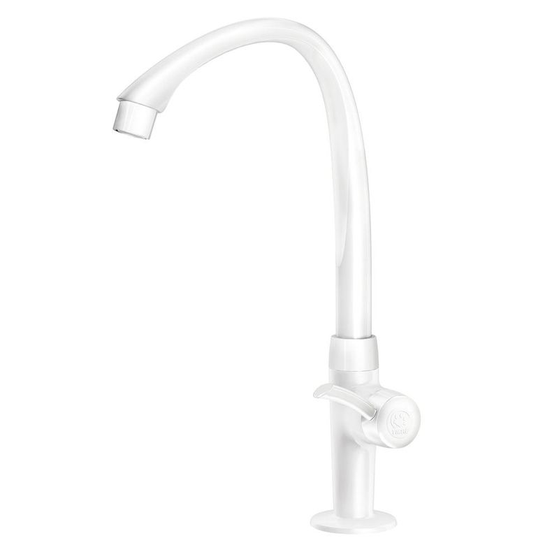 Torneira-de-Mesa-para-Cozinha-Bica-Alta-Branco-com-Cromo-Linea-Tigre