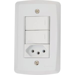 Conjunto 2 Interruptores Simples + Tomada 2P+T 10A 250V Branco Lux 2 Tramontina