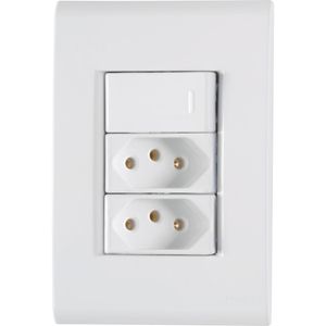 Conjunto de Interruptor Simples + 2 Tomadas 2P+T 10A Branco Liz Tramontina