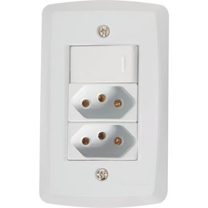 Conjunto de 1 Interruptor Simples + 2 Tomadas 2P+T 10A 250V Branco Lux 2 Tramontina