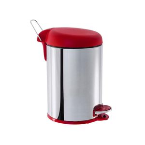 Lixeira com Pedal 5L Inox e Tampa Plástica Vermelha Brinox