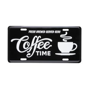 Placa Carro Alumínio Coffee Time Preto/Branco - Urban