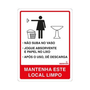 Placa para Banheiro Feminino com Instruções 20x15cm Autoadesiva Bemfixa