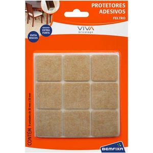 Protetor Adesivo de Feltro Quadrado 30x30mm 9 Unidades Marrom Bemfixa