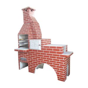 Churrasqueira de Concreto Refratário Tijolinho com Forno e Fogão Pintada Vermelha 54cm Fortal