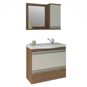 Gabinete Grécia 56x63,5cm Amêndoa Off White Kit Armário Com Espelho Mgm