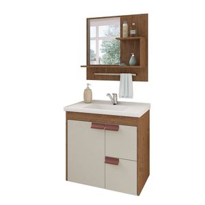 Gabinete 56x59cm Kit Armário Com Espelho Tulipa Amêndoa Mgm