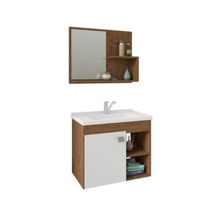 Gabinete Lotus 46x55cm Amêndoa Kit Armário Com Espelho Mgm