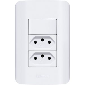 Conjunto 1 Interruptor Simples + 2 Tomadas 2P+T 10A 250V Branca Canoa Romazi