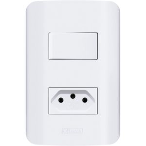 Conjunto 1 Interruptor Simples + Tomada 2P+T 10A 250V Branca Canoa Romazi