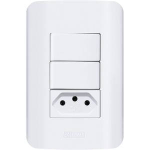 Conjunto 2 Interruptores Simples + Tomada 2P+T 20A 250V Branca Canoa Romazi