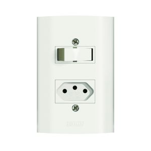 Conjunto 1 Interruptor P + 1 Tomada 2P+T 10A 250V Dunas Branco Romazi