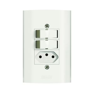 Conjunto 2 Interruptores Simples + 1 Tomada 2P+T 10A 250V Dunas Branco Romazi