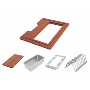Kit para Pia 42x32cm Aço Inox Acabamento Scotch Brite Tábua em Madeira Vazada Tramontina