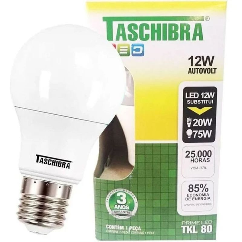 Lampada-Led-12w-Bulbo-E27-A65-Branco-Quente-3000k-Bivolt-Taschibra