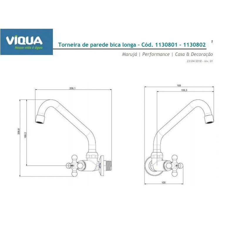 Torneira-para-Parede-de-Cozinha-Bica-Horizontal-Branco-Maruja-Viqua