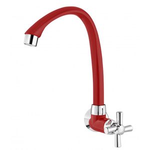 Torneira De Parede Para Cozinha Bica Móvel 1/2 3/4 Cross Vermelha/Cromada Tigre