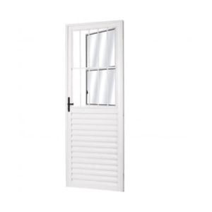 Porta de Abrir 210x80cm com Grade Vidro Liso Esquerda Branca Líder