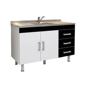 Balcão de Cozinha 1,20m Branco com Preto MDP Forma Clean Policlass