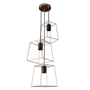 Pendente Cubo 3XE27 Rosé Gold Preto Fosco Orluce