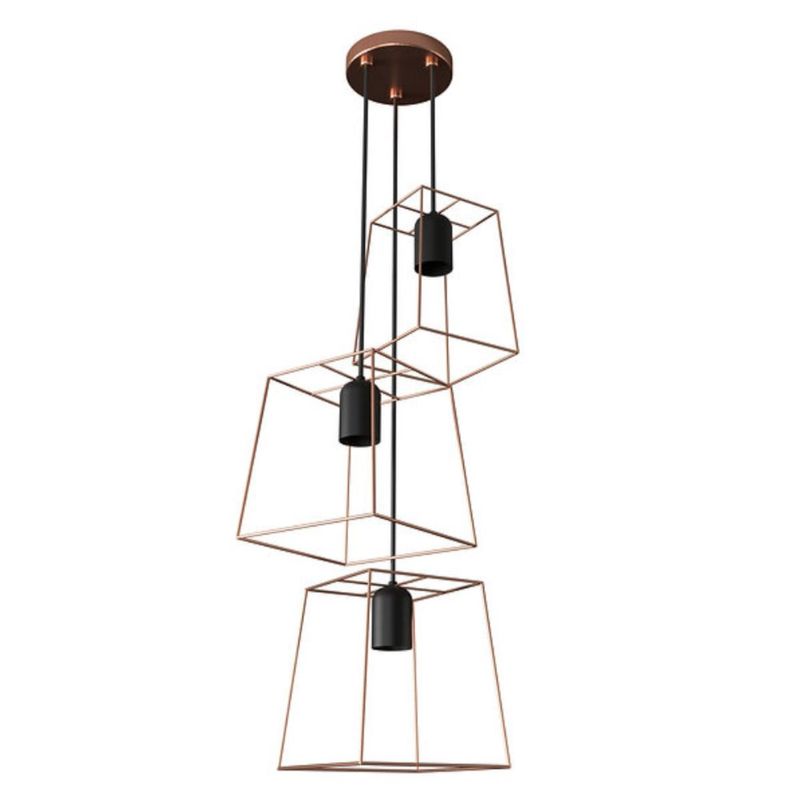 Pendente-Cubo-3XE27-Rose-Gold-Preto-Fosco-Orluce