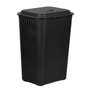 Cesto com Tampa 60 litros Rattan Preto Topplast