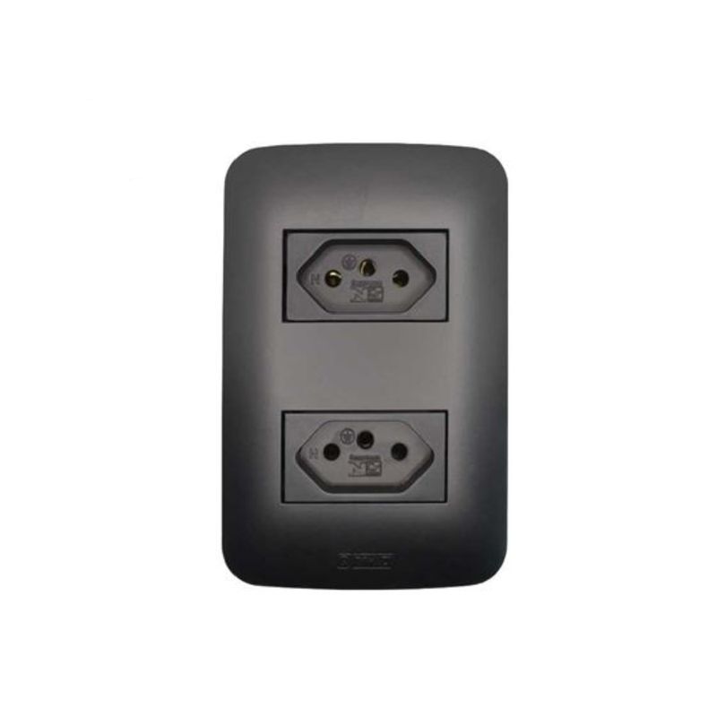 Tomada-Dupla-MDL-10A-250V-Black-Canoa-Romazi