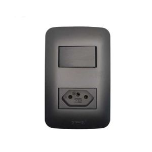 Conjunto 1 Interruptor MDL S + 1 Tomada 10A 250V Black Canoa Romazi