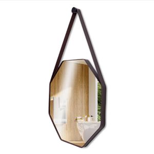 Espelho Octogonal com Couro Eco Preto 50cm Mglass