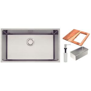 Cuba 70x40cm Tramontina Quadrum 70 Em Aço Inox Com Dosador de Sabão, Tábua e Cesto Tramontina