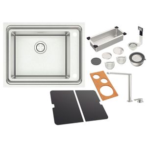 Cuba de Sobrepor 66x52,50cm Workstation Quadrum Deep 50 em Aço Inox com Acessórios Tramontina