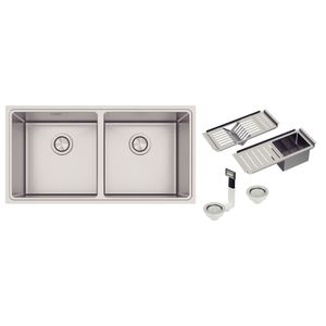Cuba Quadrum 2C 40 em Aço Inox com Acabamento Scotch Brite com Acessórios Tramontina