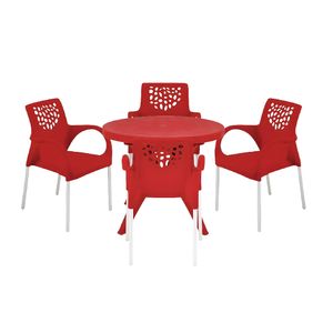 Kit 4 Poltronas e Mesa Deluxe Vermelha Forte Plástico