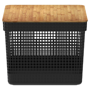 Cesto Organizador Com Tampa De Bambu 20 Litros Preto - OU