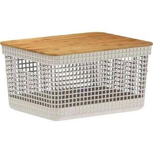 Cesto Organizador Grid 20L Com Tampa de Bambu Bege Martiplast - OU