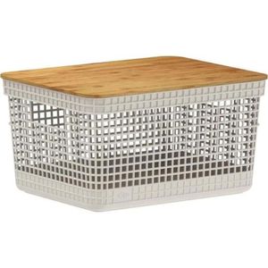 Cesto Organizador Grid 8L com Tampa de Bambu Bege Martiplast - OU