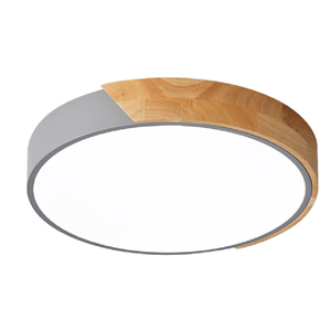 Plafon Redondo Com Detalhe Estilo Madeira 25w Cinza Nitrolux