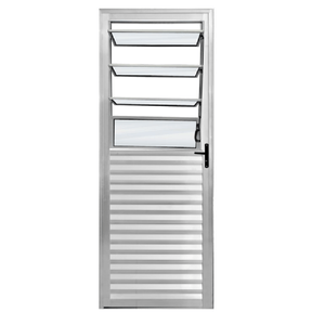 Porta De Alumínio 210x80cm 1 Folha Com Basculante Natural Vidro Liso Esquerdo Líder Esquadraria