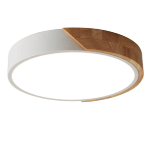 Plafon Redondo Branco Com Detalhe Estilo Madeira 25w Nitrolux