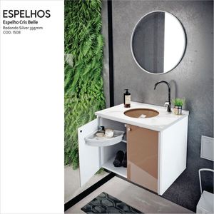 Espelho Redondo Para Banheiro Perfil 39,5cm Silver Cris Metal