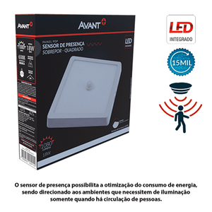 Painel Led Avant Sobrepor Quadrado 18w 6500k 21cm Avant